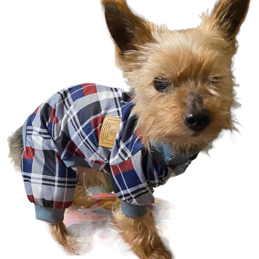 Lightweight Stretchy Plaid Dog Pajamas One Piece Outfit